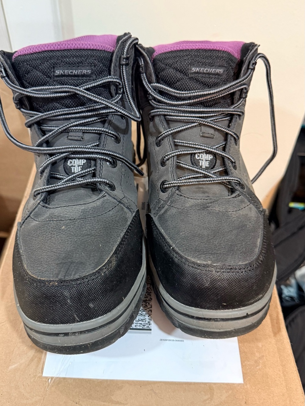 Skechers Women's Black Work-Style Boots with Purple Collar